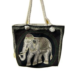 Elephant Canvas Tote Bag with Zipper